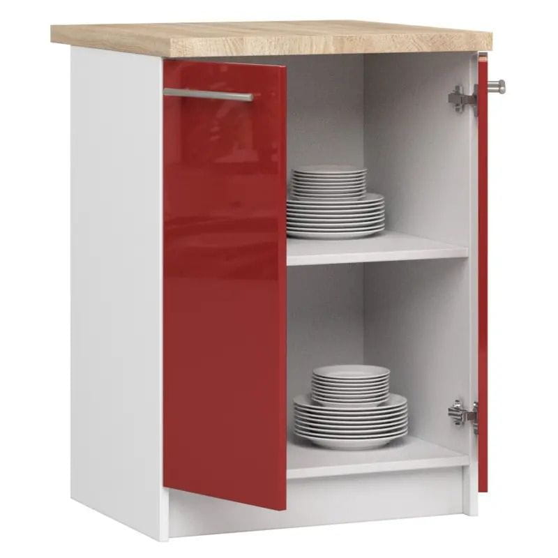 Szafka stojąca, kuchenna, KLARA, 60x60x85 cm, biały, czerwony, połysk