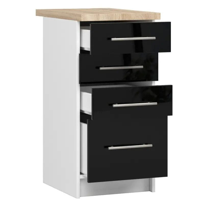 Wąska szafka z blatem, KLARA, 40x60x85 cm, biały, czarny, połysk