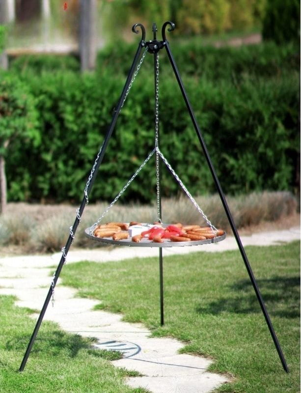 Grill na trójnogu z kołowrotkiem 180 cm, TRIVO, ruszt stal nierdzewna, 60 cm