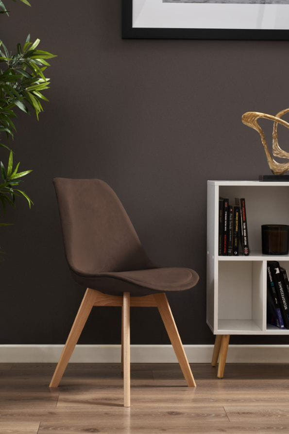 Krzesło tapicerowane, welurowe, ELANO, 49x34x82 cm, brązowe