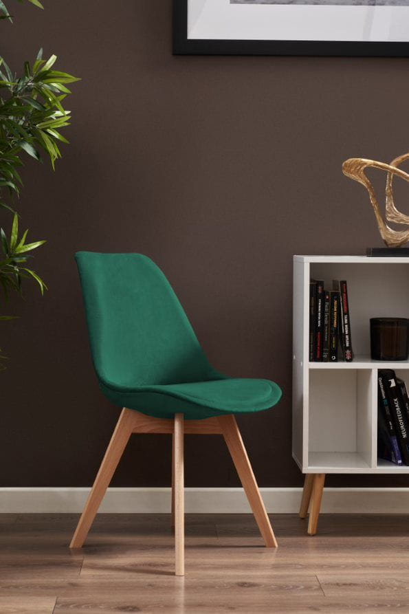 Krzesło tapicerowane, welurowe, ELANO, 49x34x82 cm, zielone