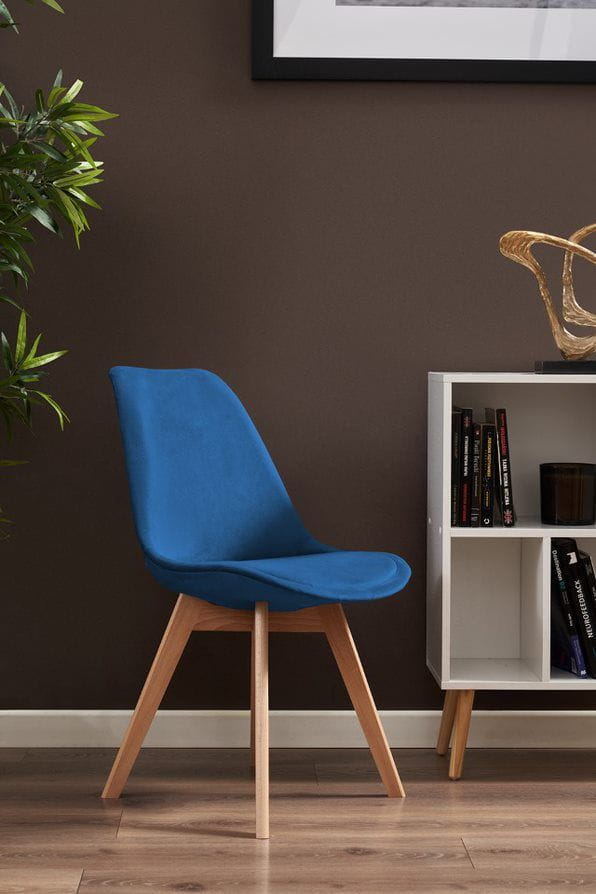 Krzesło tapicerowane, welurowe, ELANO, 49x34x82 cm, granatowe