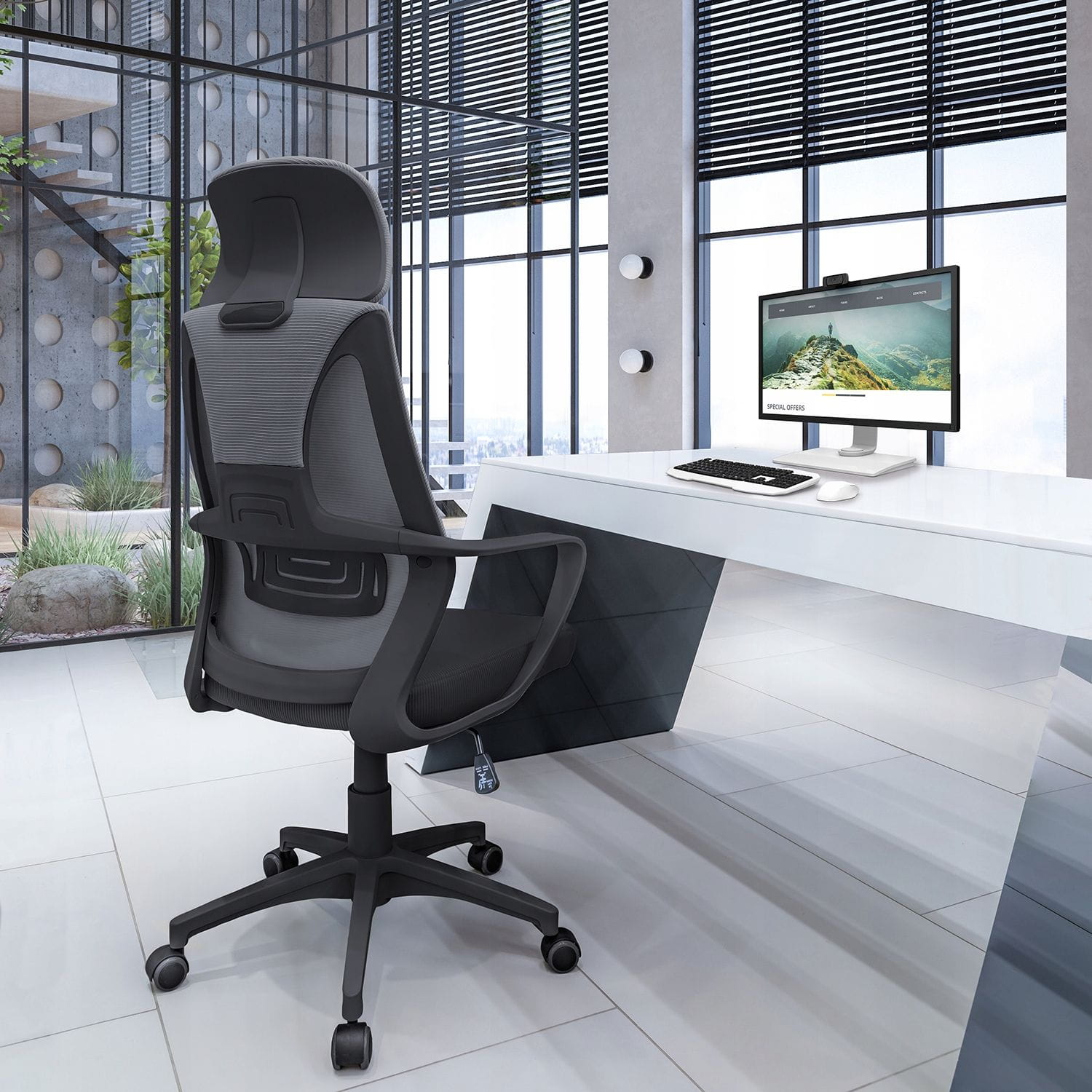 Fotel ergonomiczny, biurowy, LINDO, ciemny szary