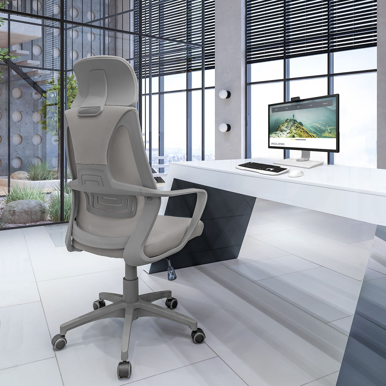 Fotel ergonomiczny, biurowy, LINDO, jasny szary