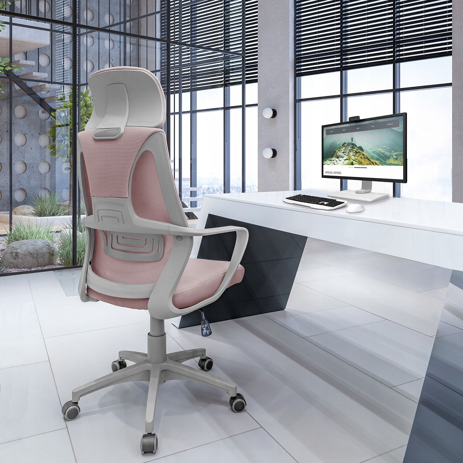 Fotel ergonomiczny, biurowy, LINDO, różowy