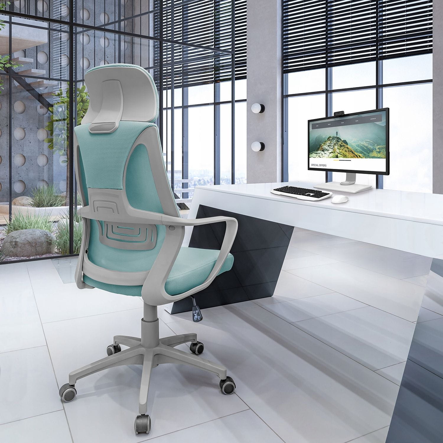 Fotel ergonomiczny, biurowy, LINDO, miętowy