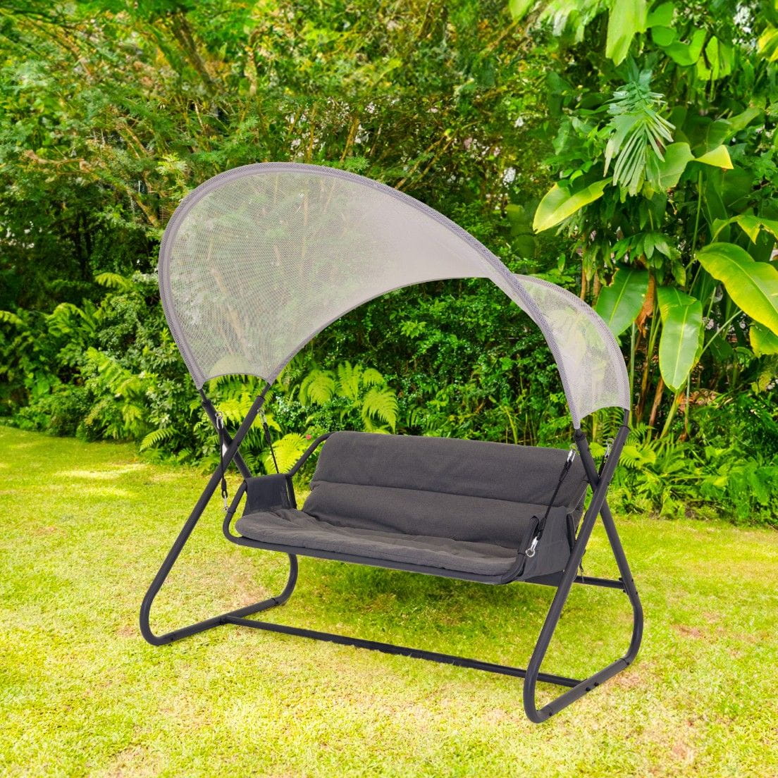 Huśtawka ogrodowa, ZUMI, ławka, bujana, z daszkiem, 3-osobowa, szara